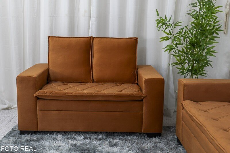 Sofá 3 e 2 lugares França com Puff Veludo Terracota A62 Larg. 1.86m - Imagem 3