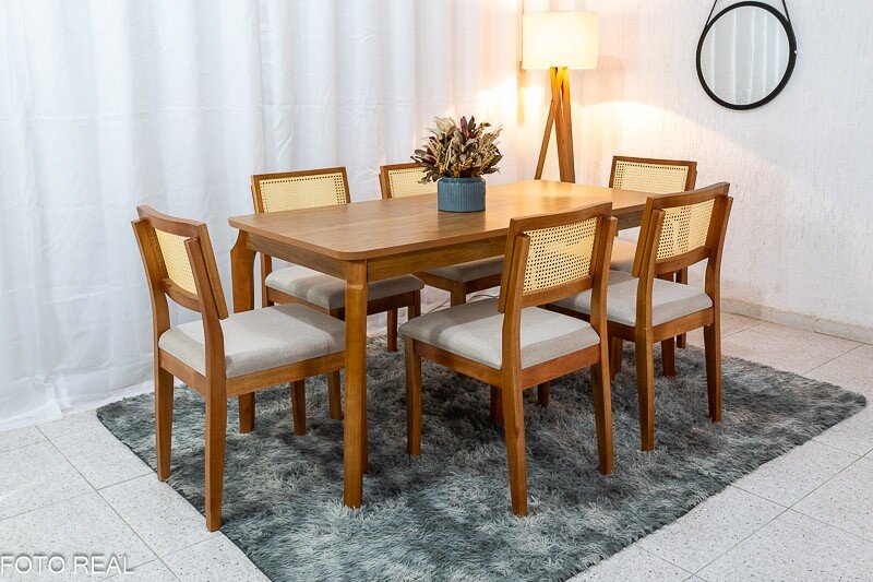Mesa de Jantar Alegra Tampo Cinamomo 160×80 6 Cadeiras Santorini Linho Bege 29011 JCM Madeira Maciça - Imagem 3