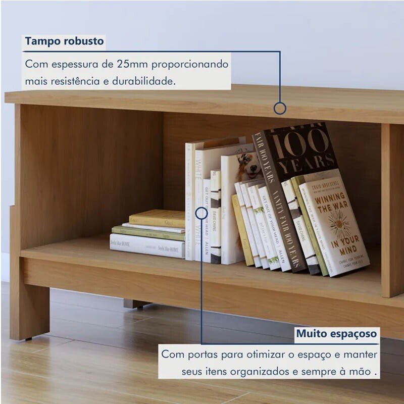 Rack Bancada Ouro Preto Cinamomo/Off com Detalhe Frisado TV até 65 Polegadas Larg. 1.64m - Valdemóveis - Imagem 5