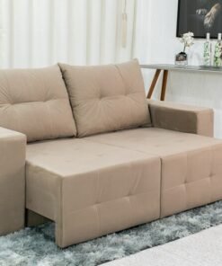 Sofá Retrátil 3 Lugares Havaí Larg. 1.80m Veludinho Bege 10