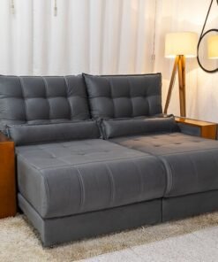 Sofá Retrátil Reclinável Gênova Veludo Cinza 814 Larg. 2.30m - Molas Ensacadas