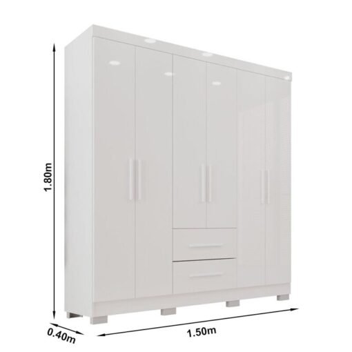 Guarda-Roupa Solteiro Estrela 6 Portas 2 Gavetas Branco Larg. 1.50m Sallêto Pés Grátis - Imagem 4