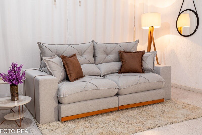 Sofá Retrátil Reclinável Gran Bello (BARUC) Linho Cinza Larg. 2.50m - D33 e Molas Ensacadas - Imagem 4