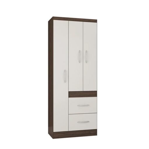 Guarda-Roupa Solteiro Milão 3 Portas 2 Gavetas Chocolate/Off White Larg. 0.68m Poquema - Imagem 3