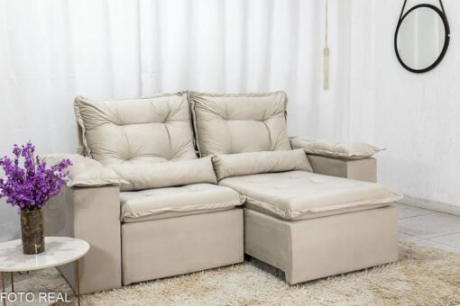 Sofá Retrátil Reclinável Grécia 2.00m Veludo Bege - Sem caixa + Rack Lazuli Off White TV até 55 Pol. Larg. 1.35m Bechara - Imagem 5
