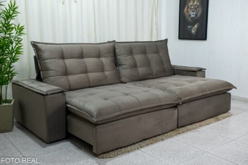 Sofá Retrátil Reclinável Atenas 2.90m Veludo Cinza 813 D33 e Molas Ensacadas - Imagem 8