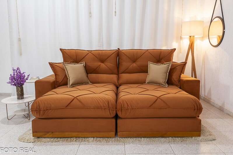 Sofá Retrátil Reclinável Gran Bello 2.30m Veludo Terracota 24 - Molas Ensacadas Pocket - Imagem 5