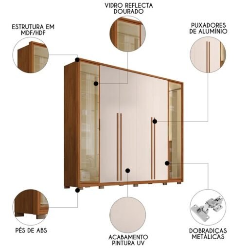 Guarda-Roupa 6 Portas Octavius 2,65 m Freijó/Off White - CAEMMUN MOVELARIA - Imagem 4