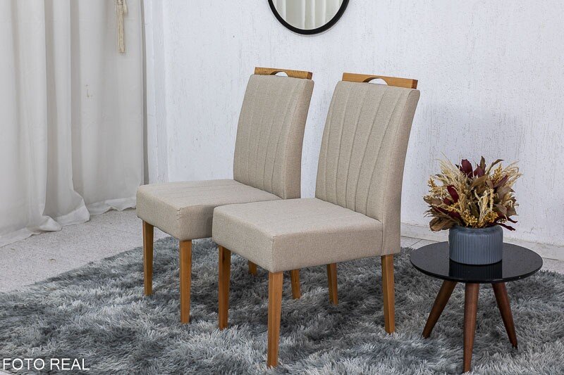 2 Cadeiras Gabi Linho Bege 200 Madeira Maciça Bom Lar - Entregue Montada