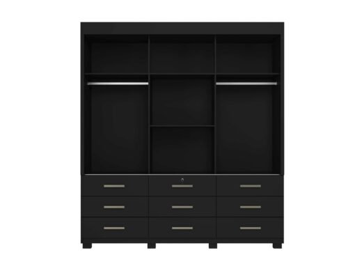 Guarda-Roupa Itapema II 3 portas de correr com espelho 9 gavetas- Preto - Imagem 2