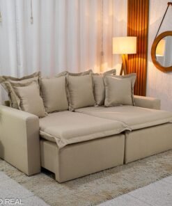 Sofá Retrátil e Cama Torino 2.10m Linho Bege 505 - Sem Caixa