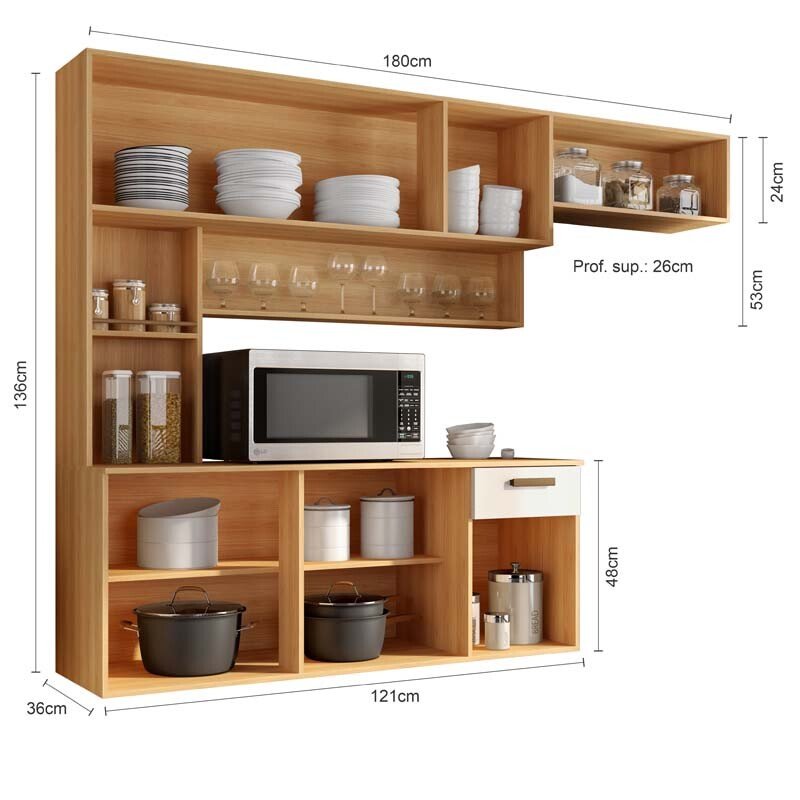 Kit Cozinha Suspensa Manu Larg. 1.80m Freijó/Off Poliman - Imagem 2