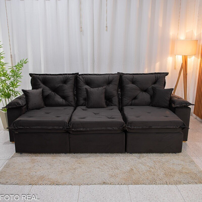 Sofá Retrátil Reclinável Porto Madri 2.70m Veludo Marrom Café - D28 Pró Aditivada - Imagem 5