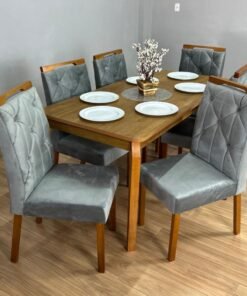 Mesa de Jantar Alegra 1.60x0.80 Com 6 Cadeiras Jasmim - Cinamomo/Cinza