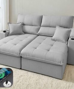 Sofá Retrátil e Reclinável Zeus/Afrodite 2,90 m Linho Cinza – ZARAT ESTOFADOS