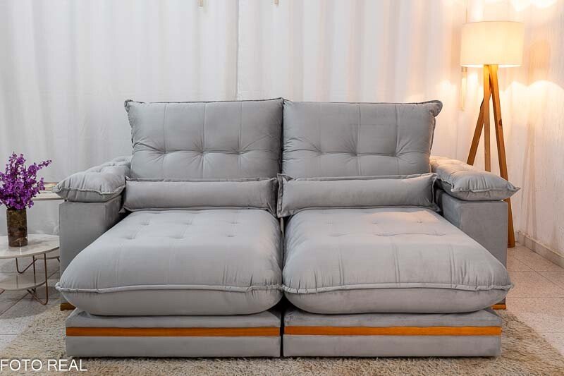 Sofá Retrátil Reclinável Ibis 2.30m Veludo Prata 823 - D33 e Molas Ensacadas - Imagem 2