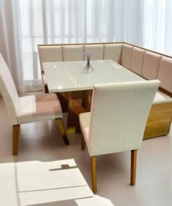 Conjunto Canto Alemão + Mesa Mon/Soberano Mel/Blonde + 2 Cadeiras Milão Mel/Linho Bronze - VIERO MÓVEIS