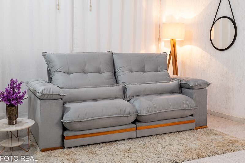 Sofá Retrátil Reclinável Ibis 2.30m Veludo Prata 823 - D33 e Molas Ensacadas - Imagem 3