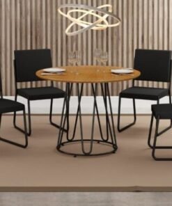 Conjunto Mesa Napoli Tampo Circular 1.00 Com 4 Cadeiras - Cinamomo/Preto Fosco