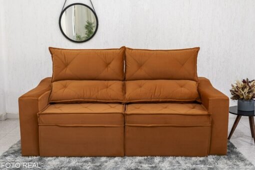 Sofá Retrátil Reclinável Moscou Veludo Terracota A62 Larg. 2.00m - Imagem 4