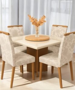 Mesa Salinas 120 Cinamomo/Off White com 4 Cadeiras Priscila Veludo Bege 224 – AVALON DECOR + CARVALHO DECOR