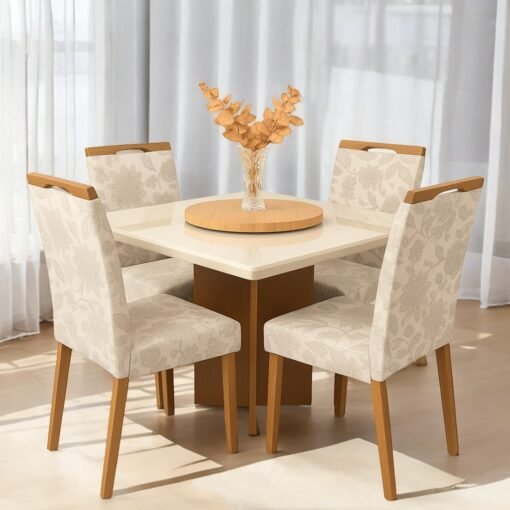 Mesa Salinas 120 Cinamomo/Off White com 4 Cadeiras Priscila Veludo Bege 224 – AVALON DECOR + CARVALHO DECOR