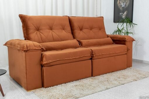 Sofá Retrátil Reclinável Califórnia Veludo Terracota 549 Larg. 2.50m - D28 Hiper - Imagem 6