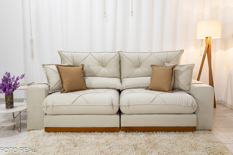 Sofá Retrátil Reclinável Gran Bello (BARUC) Veludo Bege Larg. 2.30m - D33 e Molas Ensacadas - Imagem 5