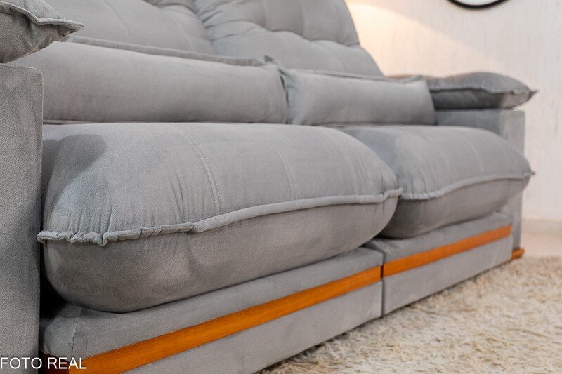 Sofá Retrátil Reclinável Ibis 2.30m Veludo Prata 823 - D33 e Molas Ensacadas - Imagem 7