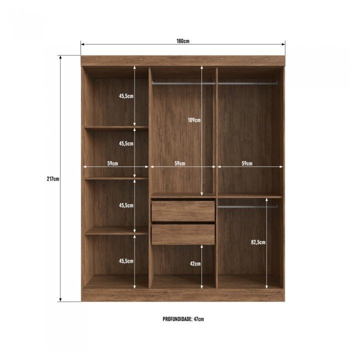 Guarda-Roupa 6 Portas Reflecta San Diego 26900 1,80 m Castanho – DORIPEL - Imagem 4