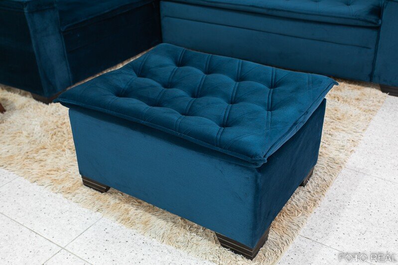 Sofá Canto 5 lugares com Puff Alemanha Veludo Azul A16 - Imagem 8