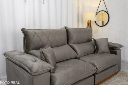 Sofá Retrátil Reclinável Magnum Veludo Cinza 813 Larg. 2.50m - Molas Ensacadas - Imagem 6