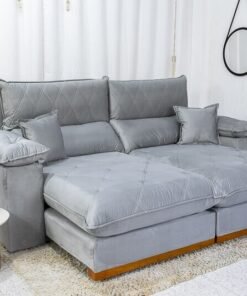 Sofá Retrátil Reclinável 2.30m Magnum Veludo Prata 823 - Molas Ensacadas