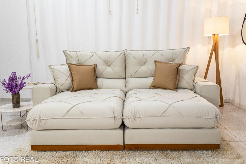 Sofá Retrátil Reclinável Gran Bello (BARUC) Veludo Bege Larg. 2.30m - D33 e Molas Ensacadas - Imagem 4