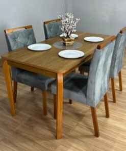 Mesa de Jantar Alegra 1.20x0.80 Com 4 Cadeiras Jasmim - Cinamomo/Cinza