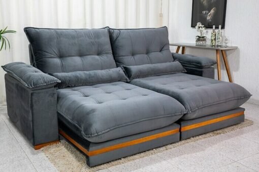 Sofá Retrátil Reclinável Ibis Veludo Cinza 814 Larg. 2.50m - D33 e Molas Ensacadas - Imagem 8