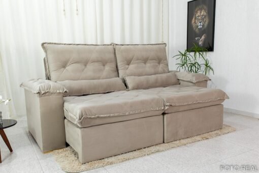 Sofá Retrátil Reclinável Califórnia 2.50m Veludo 525 Bege - D28 Hiper soft - Imagem 9