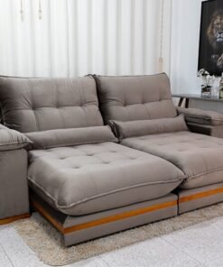 Sofá Retrátil Reclinável Ibis Veludo Cinza 813 Larg. 2.30m - D33 e Molas Ensacadas