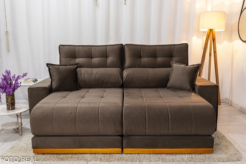 Sofá Retrátil Reclinável Dakar Veludo Marrom 815 Larg. 2.30m - Molas Ensacadas - Imagem 3