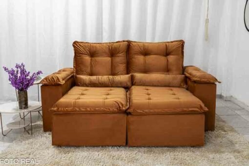 Sofá Retrátil Reclinável Grécia Veludo Terracota Larg. 2.00m - Sem Caixa - Imagem 4