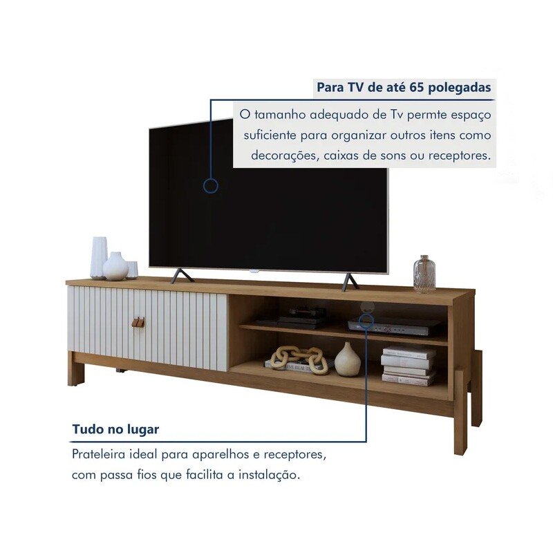 Rack Bancada Ouro Preto Cinamomo/Off com Detalhe Frisado TV até 65 Polegadas Larg. 1.64m - Valdemóveis - Imagem 8