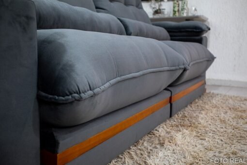 Sofá Retrátil Reclinável Ibis Veludo Cinza 814 Larg. 2.50m - D33 e Molas Ensacadas - Imagem 3