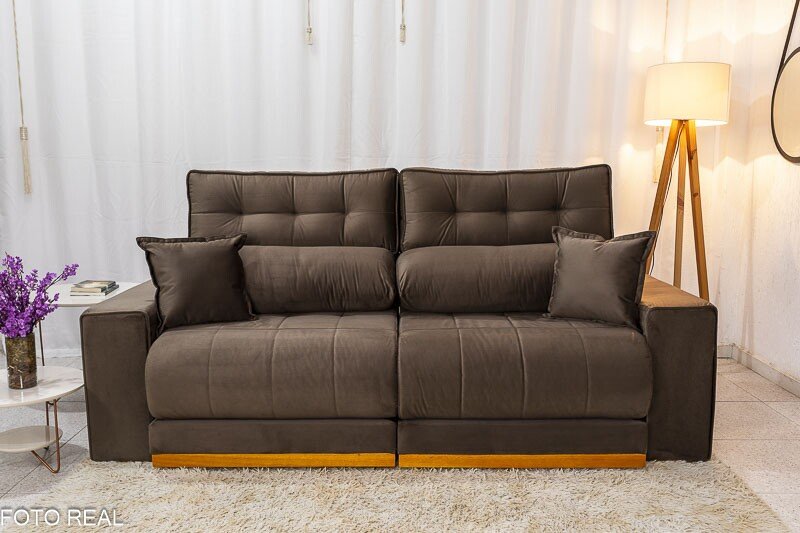 Sofá Retrátil Reclinável Dakar Veludo Marrom 815 Larg. 2.30m - Molas Ensacadas - Imagem 5