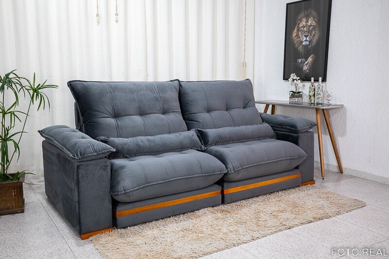 Sofá Retrátil Reclinável Ibis Veludo Cinza 814 Larg. 2.30m - D33 e Molas Ensacadas - Imagem 4