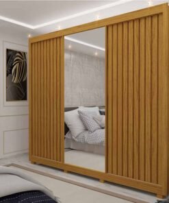 Roupeiro Casal Royale Naturale 3 Portas Ripado C/ 1 Espelho Larg. 2.28m - Gelius