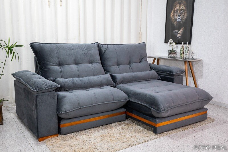 Sofá Retrátil Reclinável Ibis Veludo Cinza 814 Larg. 2.30m - D33 e Molas Ensacadas - Imagem 3