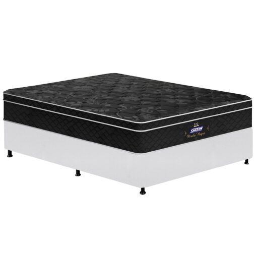 Colchão Casal Pérola Negra D33 + Base Box Simples Corino Branco – GAZIN COLCHÕES + BIOSTAR