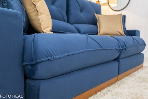 Sofá Retrátil Reclinável Gran Bello (BARUC) Veludo Azul Larg. 2.50m - D33 e Molas Ensacadas - Imagem 7