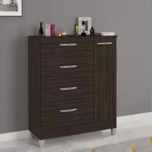 Cômoda 4 Gavetas 1 Porta Chocolate Larg. 0.86m - Poquema