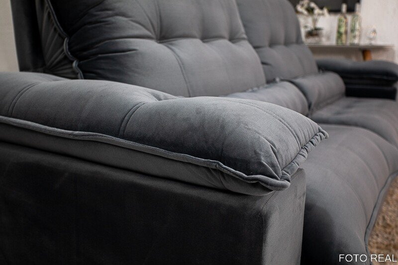 Sofá Retrátil Reclinável Ibis Veludo Cinza 814 Larg. 2.30m - D33 e Molas Ensacadas - Imagem 7